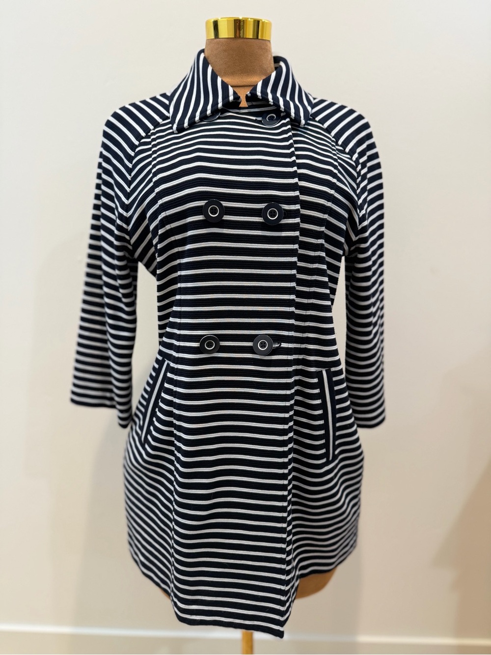 Cabi Striped Double-Breasted Navy & White Jacket